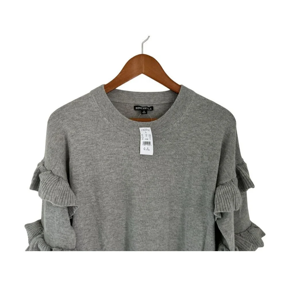 New! J.CREW Crewneck Ruffled Sleeves Gray Size Small